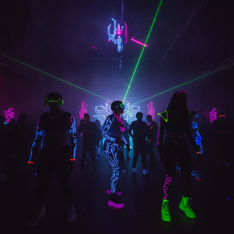 Esthetique cyber sigil ambiance club techno lignes noires fines motifs geometriques