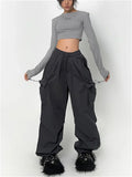 Y2K Cyber Grey Parachute Pants