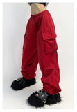 Y2K Red Cyber Parachute Pants