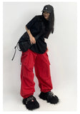 Y2K Red Cyber Parachute Pants