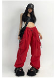 Y2K Red Cyber Parachute Pants