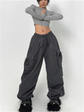 Y2K Cyber Grey Parachute Pants