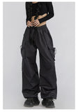 Black Y2K Cyber Parachute Pants