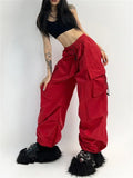 Y2K Red Cyber Parachute Pants