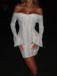 Robe Maxi en Dentelle Épaules Dénudées