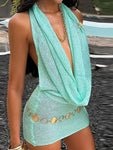 Mini-Robe Halter à Sequins