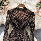 Combinaison Bodycon en Velours et Maille