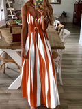 Robe Longue Sans Manches à Rayures Géométriques