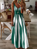 Robe Longue Sans Manches à Rayures Géométriques