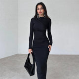 Robe Longue Froncée Manches Longues