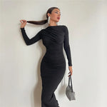 Robe Longue Froncée Manches Longues