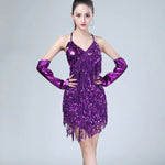 Mini-Robe Scintillante à Sequins et Franges