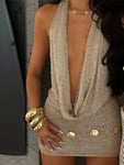 Mini-Robe Halter à Sequins
