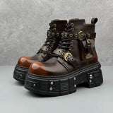 Bottines Motardes Plateformes Sombre