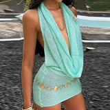 Mini-Robe Halter à Sequins