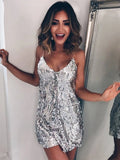 Festival-Kleid "Silberne Pailletten Rückenfrei Tiefer V"