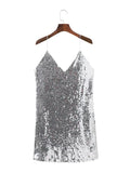 Festival-Kleid "Silberne Pailletten Rückenfrei Tiefer V"