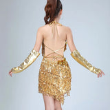 Mini-Robe Scintillante à Sequins et Franges