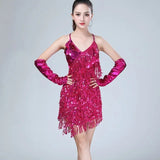 Mini-Robe Scintillante à Sequins et Franges