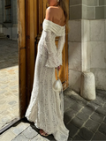 Robe Maxi en Dentelle Épaules Dénudées