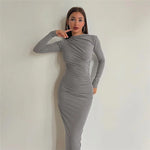 Robe Longue Froncée Manches Longues