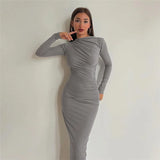 Robe Longue Froncée Manches Longues