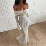 Robe Maxi en Dentelle Épaules Dénudées
