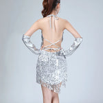Mini-Robe Scintillante à Sequins et Franges