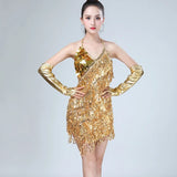 Mini-Robe Scintillante à Sequins et Franges