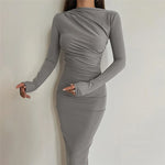 Robe Longue Froncée Manches Longues