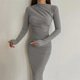 Robe Longue Froncée Manches Longues