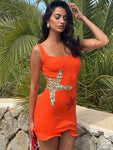 Robe Courte Dos Nu à Paillettes & Ourlet Ondulé