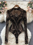 Combinaison Bodycon en Velours et Maille