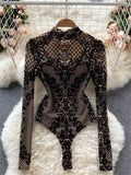 Combinaison Bodycon en Velours et Maille
