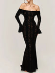 Robe Maxi en Dentelle Épaules Dénudées