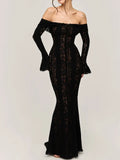 Robe Maxi en Dentelle Épaules Dénudées