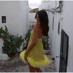 Mini-Robe Halter à Plumes