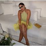 Mini-Robe Halter à Plumes