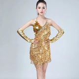 Mini-Robe Scintillante à Sequins et Franges